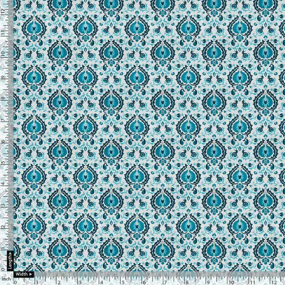 Skyblue Tiny Stylized Motif Digital Printed Fabric  - Upada Silk - Image 3