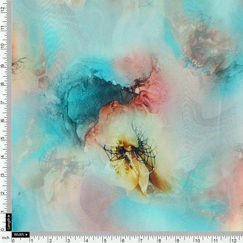 Skyblue Watercolor Pure Georgette Printed Fabric - Image 4