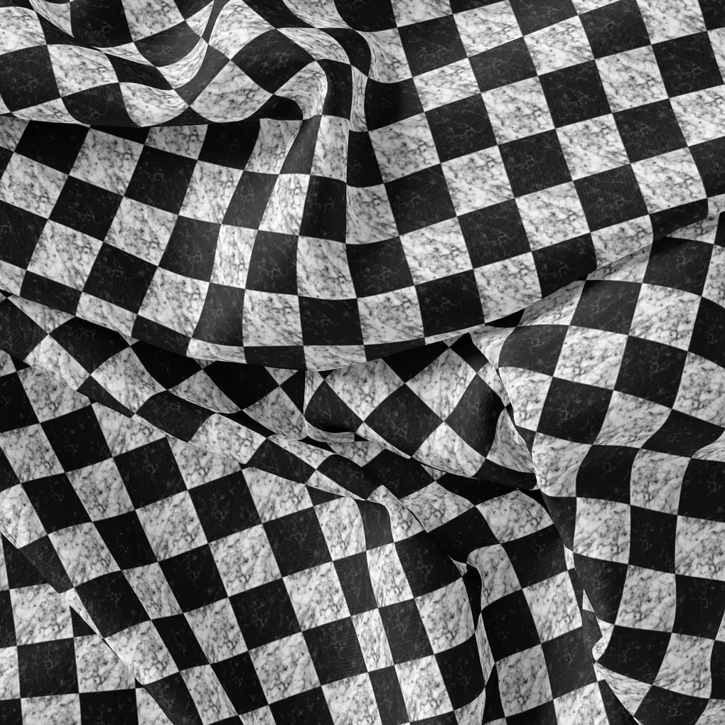 Smoky Black And White Cheques Colour Digital Printed Fabric - Pure Muslin - Image 3