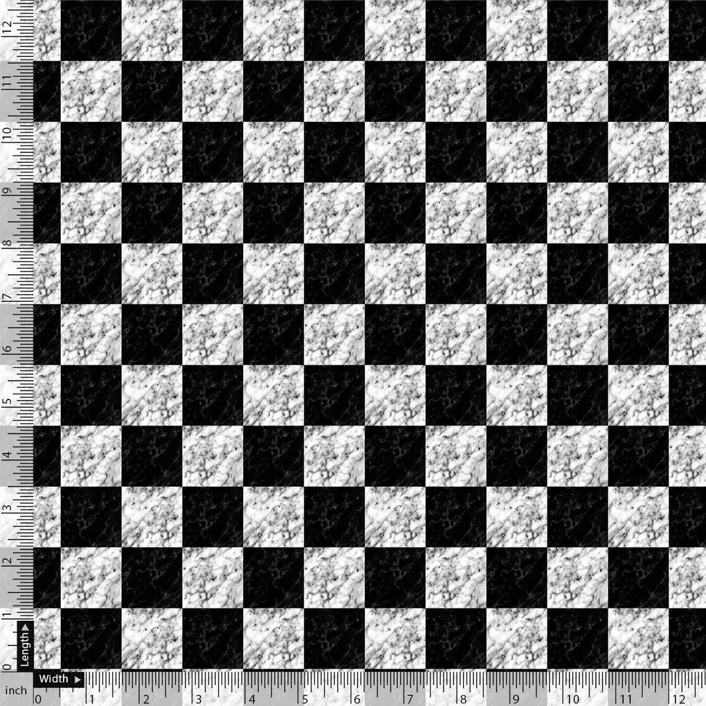 Smoky Black And White Cheques Colour Digital Printed Fabric - Weightless - Image 4
