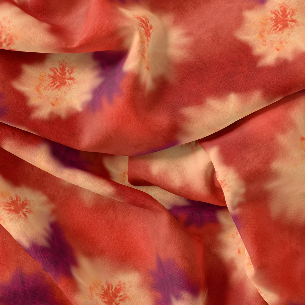 Spotted Orange And Purple Flower Digital Printed Fabric - Organza - Image 3