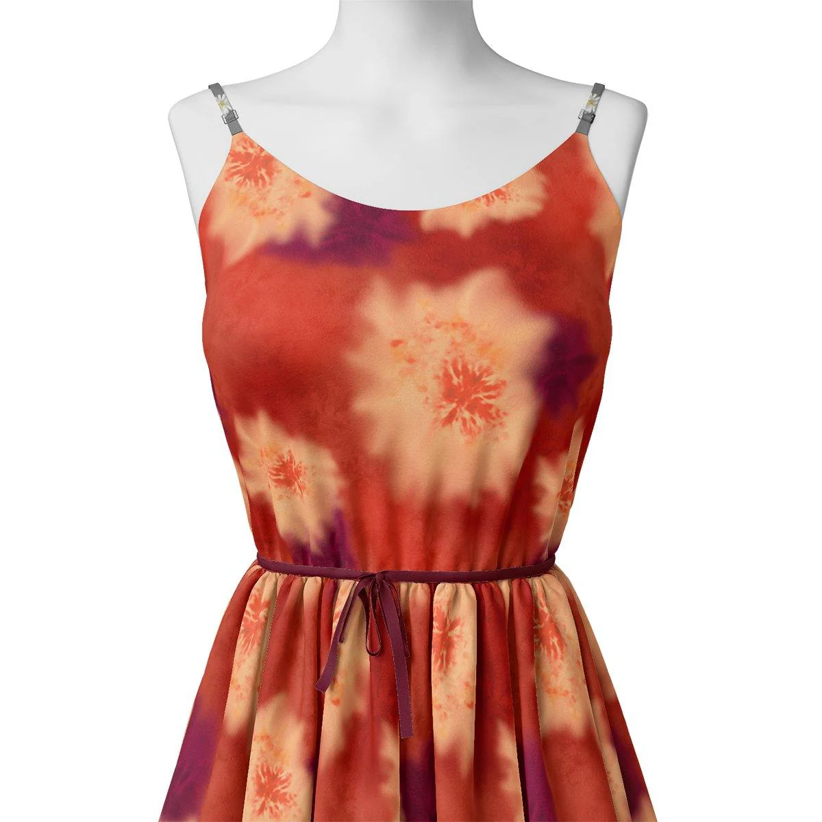 Spotted Orange And Purple Flower Digital Printed Fabric - Pure Chiffon - Image 2