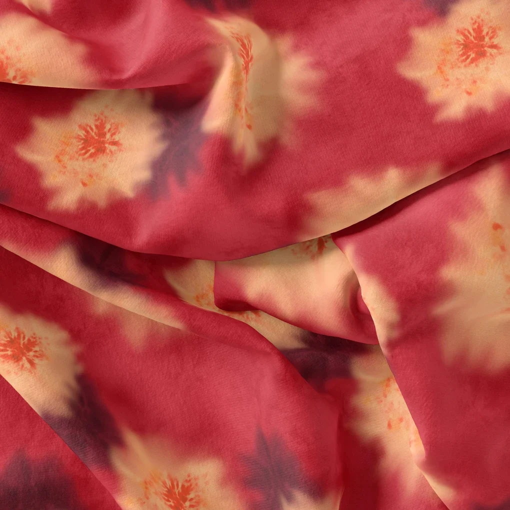 Spotted Red And Blackish Flower Digital Printed Fabric - Pure Chinon - Image 3