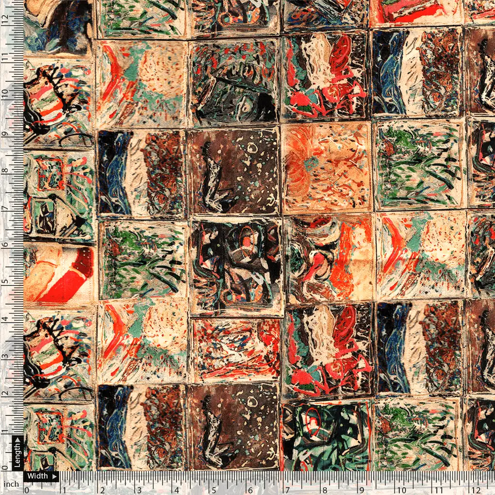 Square Hand paint Blocks Multicolour Digital Printed Fabric - Pure Muslin - Image 4