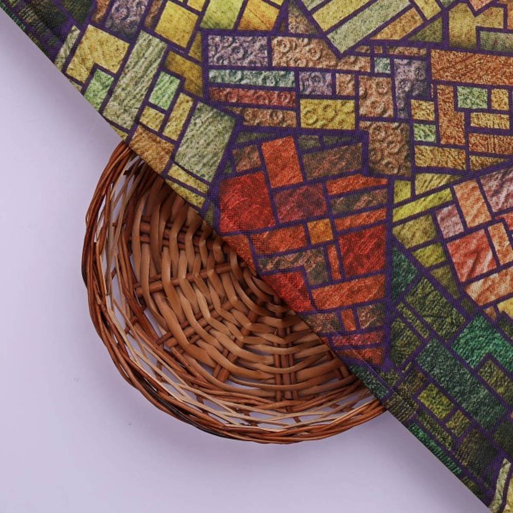 Stained Glass Mosaic Abstract Printed Rayon Fabric - Image 2