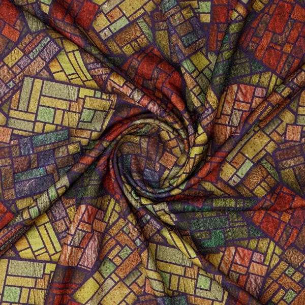 Stained Glass Mosaic Abstract Printed Rayon Fabric - Image 3