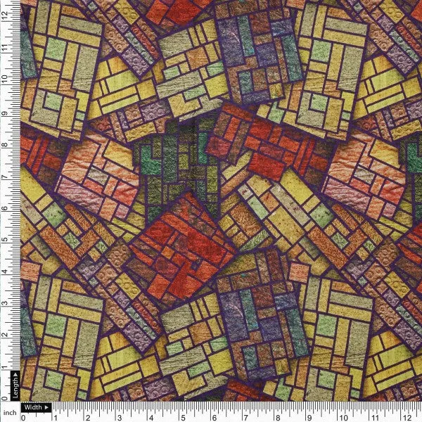 Stained Glass Mosaic Abstract Printed Rayon Fabric - Image 4