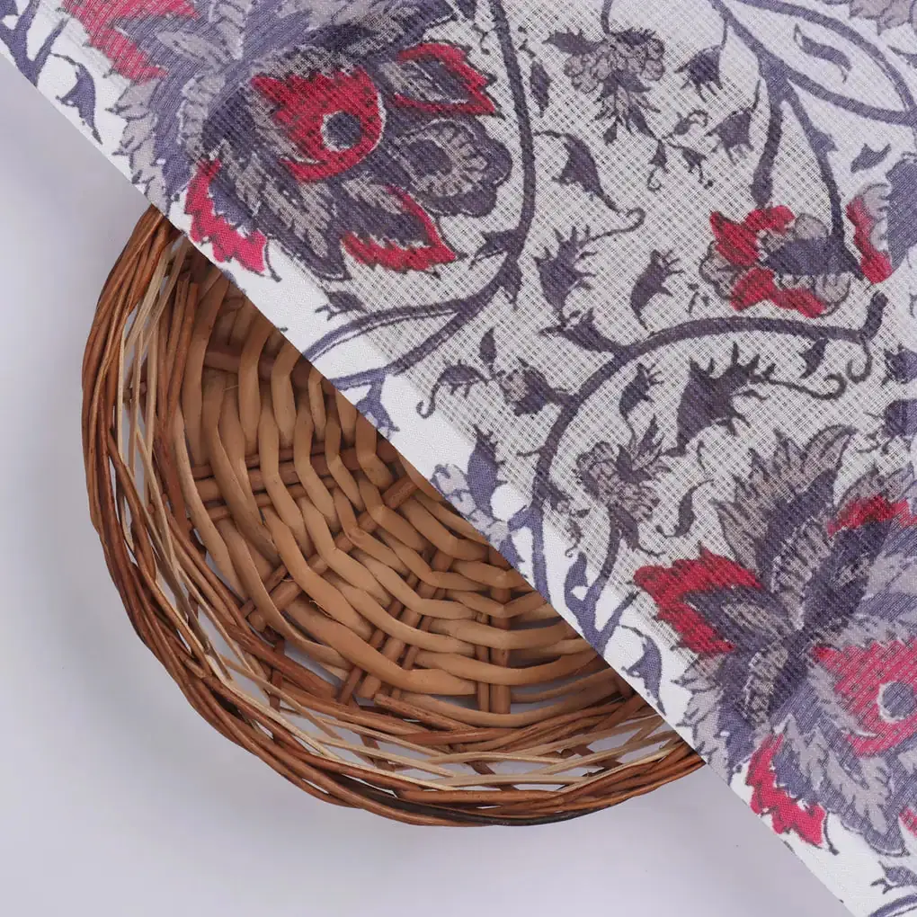 Stunning Floral Velly in Vibrant Red, Purple, and White on Kota Doria Fabric Material - Image 2
