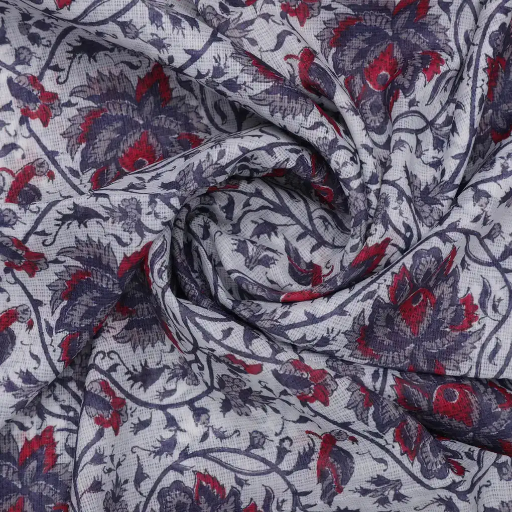 Stunning Floral Velly in Vibrant Red, Purple, and White on Kota Doria Fabric Material - Image 3