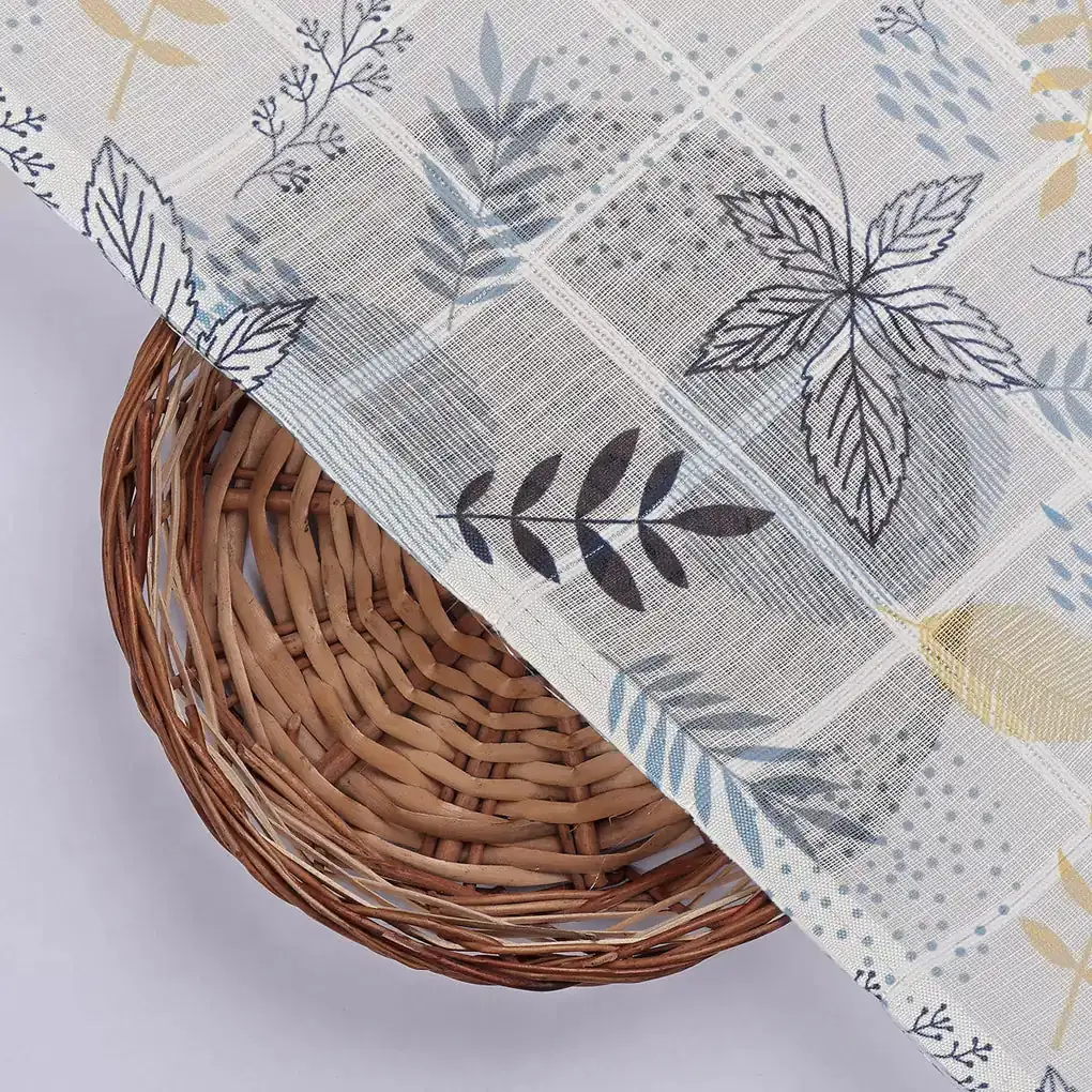 Stunning Linen Fabric Adorned with Vibrant Feathers and Leaves - Image 2