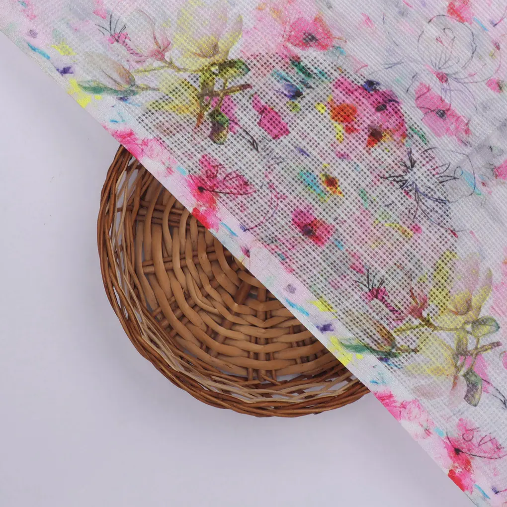 Stunning Multicolor Flower Digital Print on Elegant Kota Doria Fabric Material - Image 2