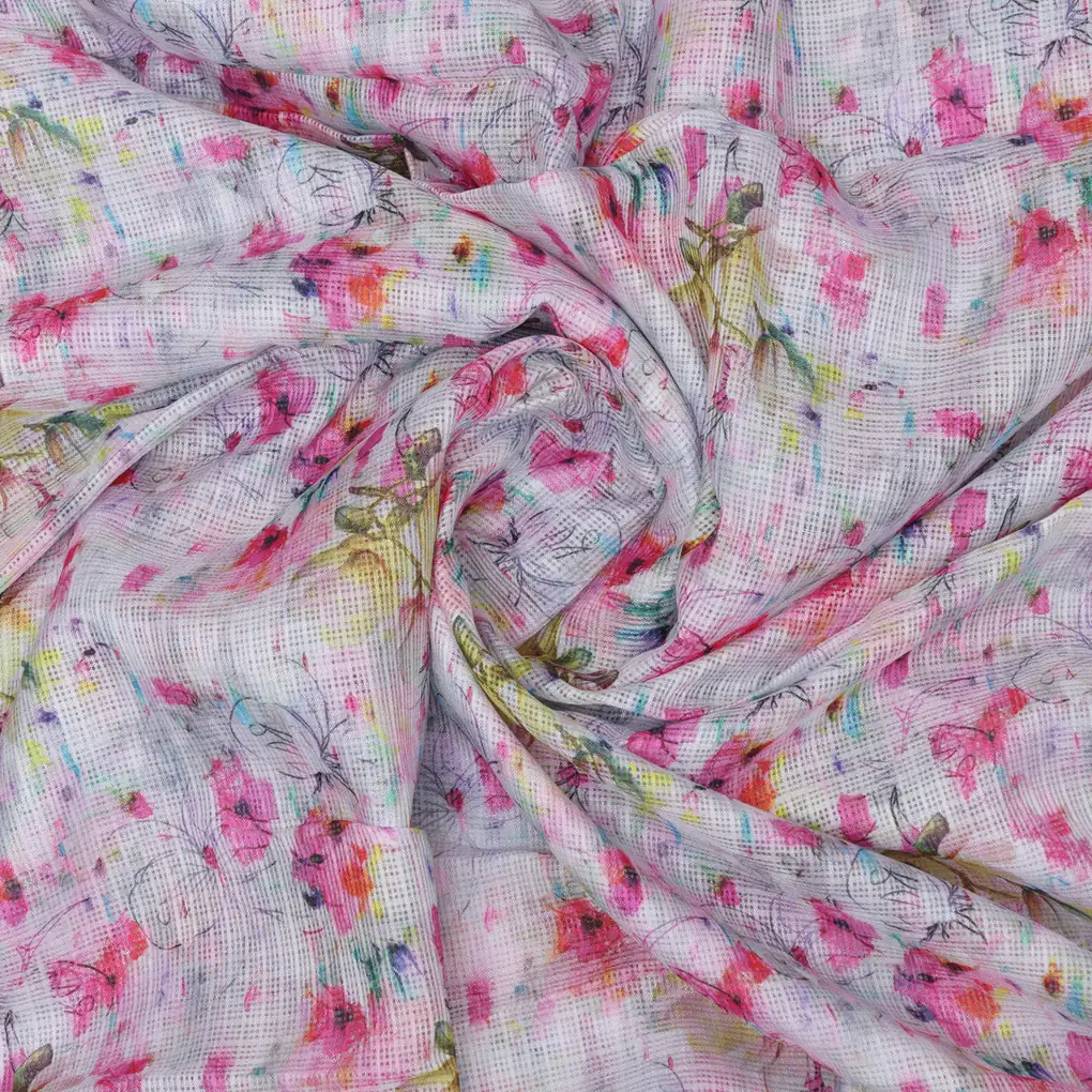 Stunning Multicolor Flower Digital Print on Elegant Kota Doria Fabric Material - Image 3