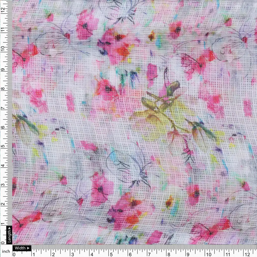 Stunning Multicolor Flower Digital Print on Elegant Kota Doria Fabric Material - Image 4