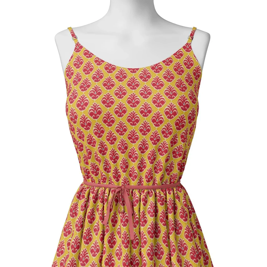 Stylish Red Fleur-de-lis Yellow Flower Digital Printed Fabric - Image 2