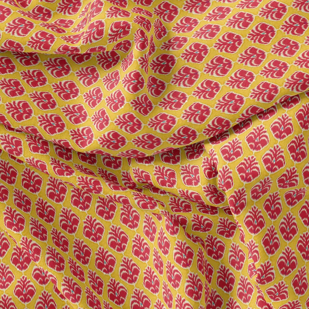 Stylish Red Fleur-de-lis Yellow Flower Digital Printed Fabric - Image 4