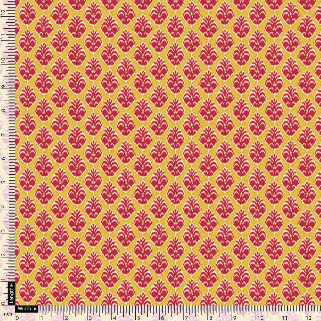 Stylish Red Fleur-de-lis Yellow Flower Digital Printed Fabric - Pure Cotton - Image 5