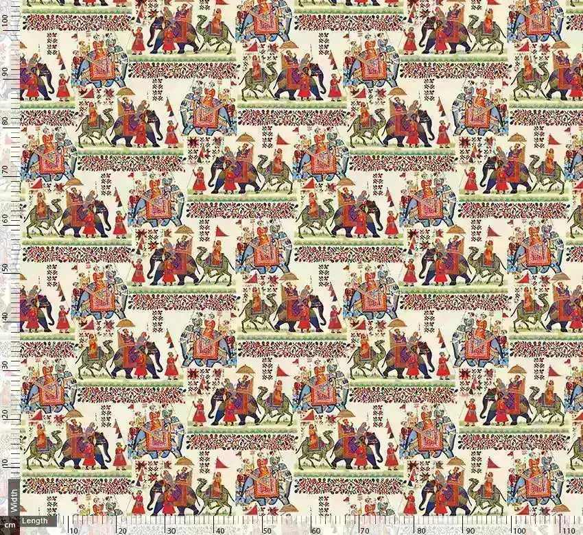 Stylized Camel And Elephant Repeat Digital Printed Fabric - Image 3