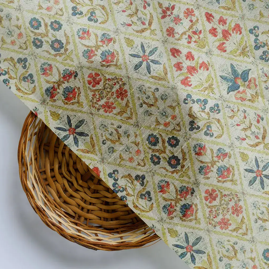 Stylized Harlequin Motif Digital Printed Fabric - Tusser Silk - Image 3