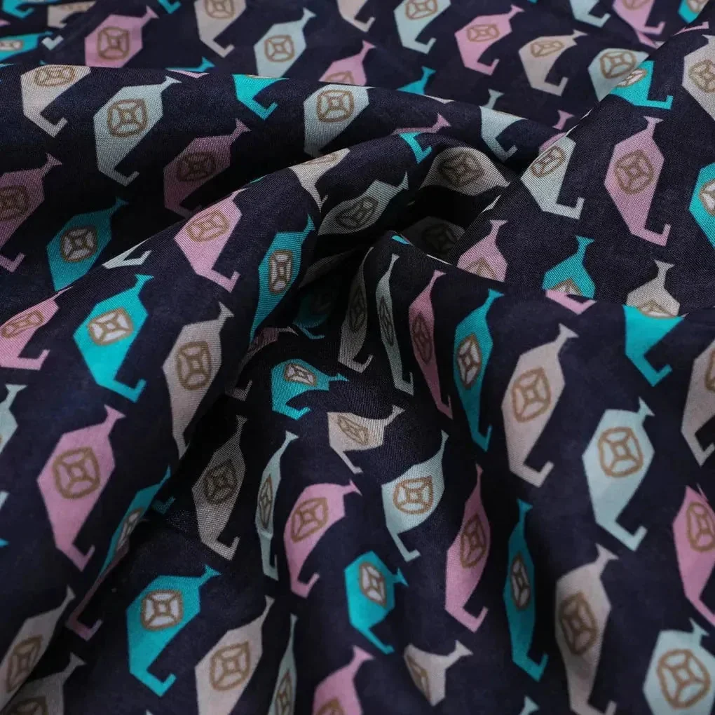 Stylized Leaf Motif Allover Digital Printed Fabric - Pure Muslin - Image 3