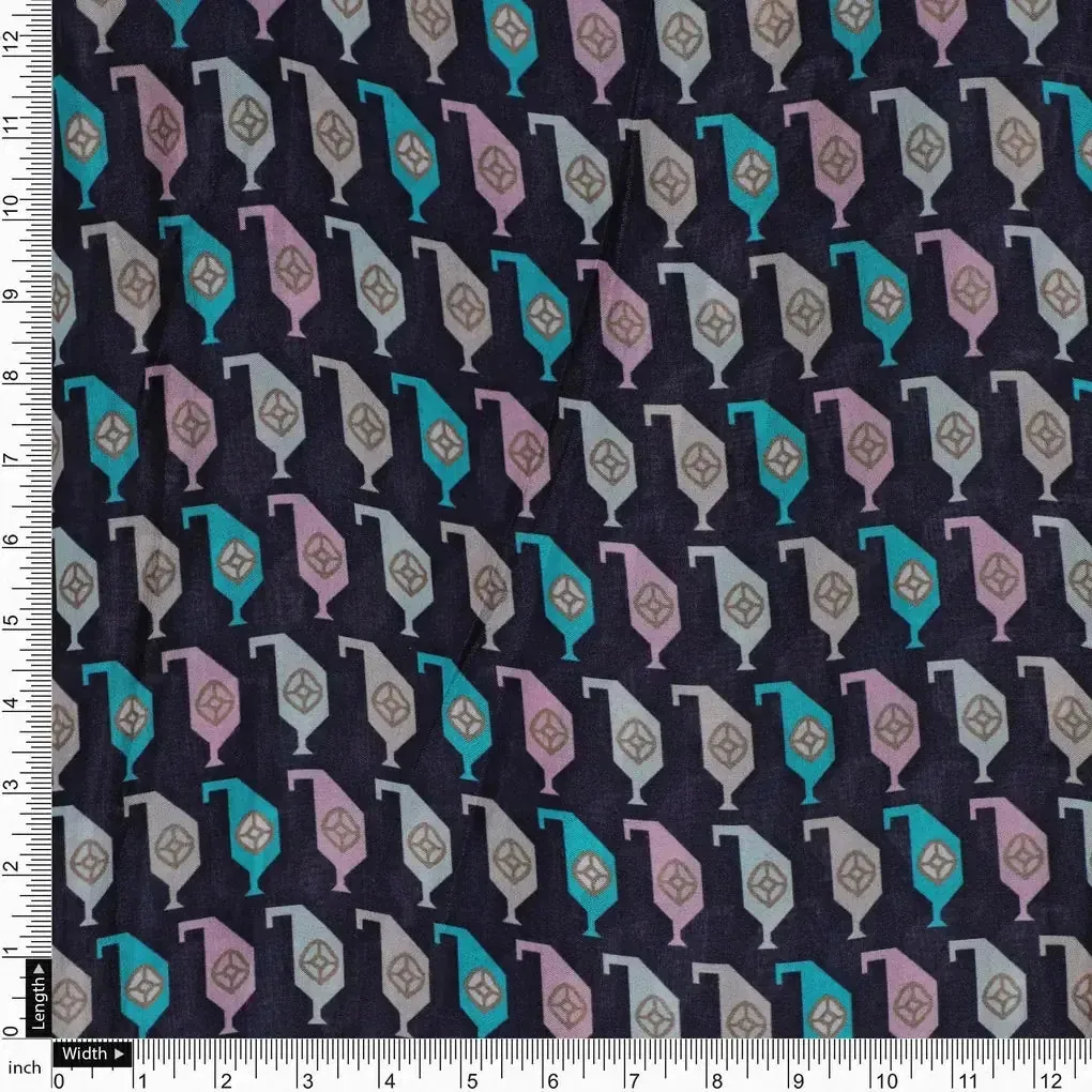 Stylized Leaf Motif Allover Digital Printed Fabric - Pure Muslin - Image 4