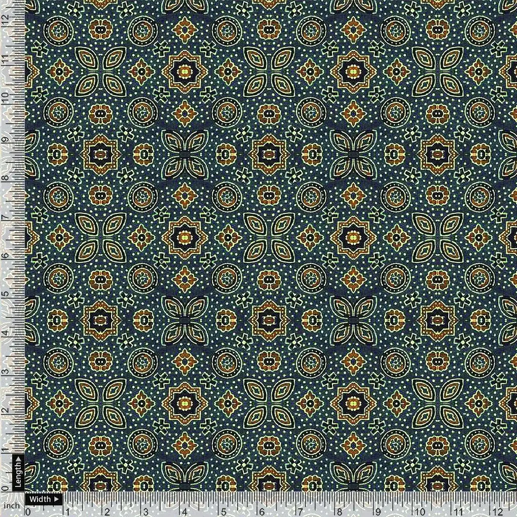 Stylized Medallion Motif Digital Printed Fabric - Image 4