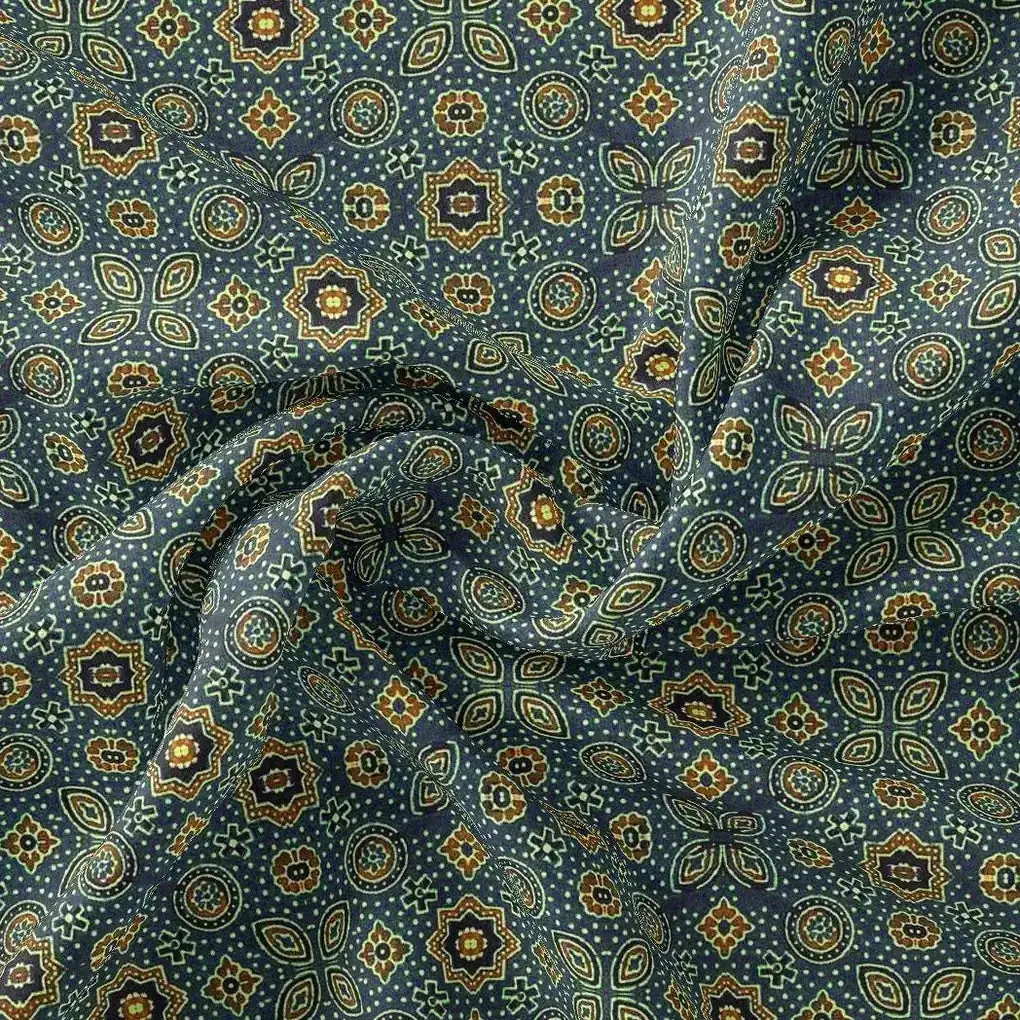 Stylized Medallion Motif Digital Printed Fabric - Kora Silk - Image 3