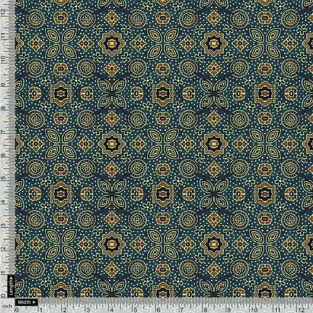 Stylized Medallion Motif Digital Printed Fabric - Kora Silk - Image 4