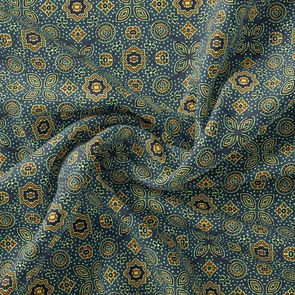 Stylized Medallion Motif Digital Printed Fabric - Tusser Silk - Image 3