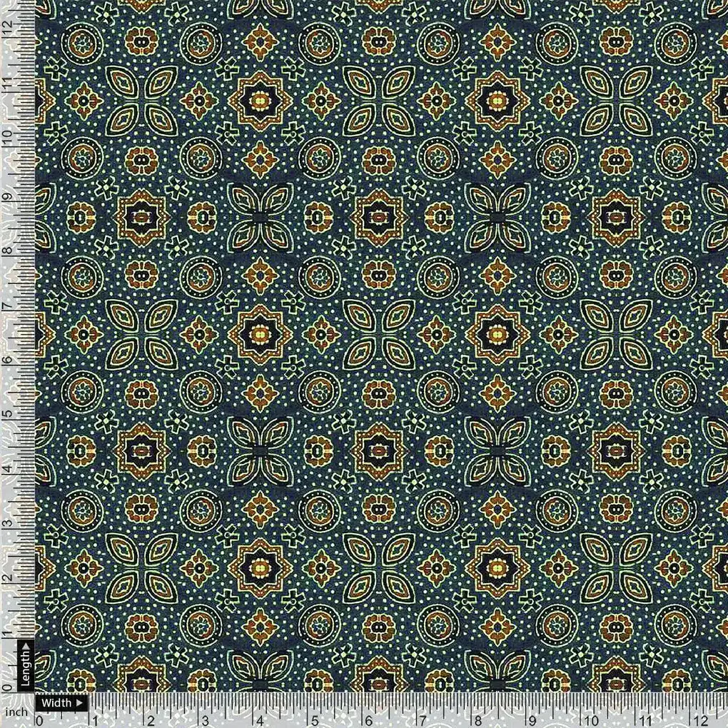 Stylized Medallion Motif Digital Printed Fabric - Tusser Silk - Image 4