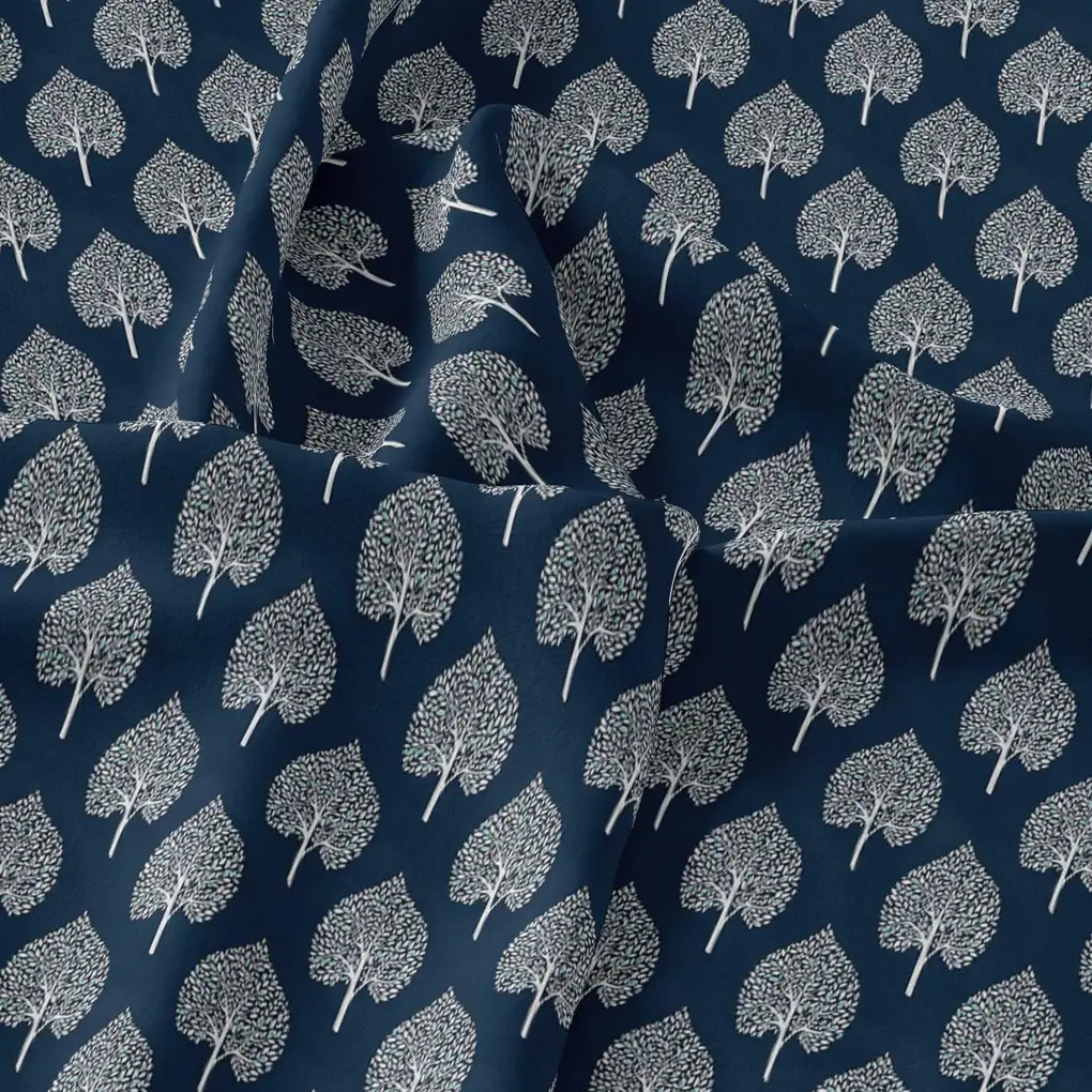 Stylized Mepal Leaf Motif Digital Printed Fabric - Image 3