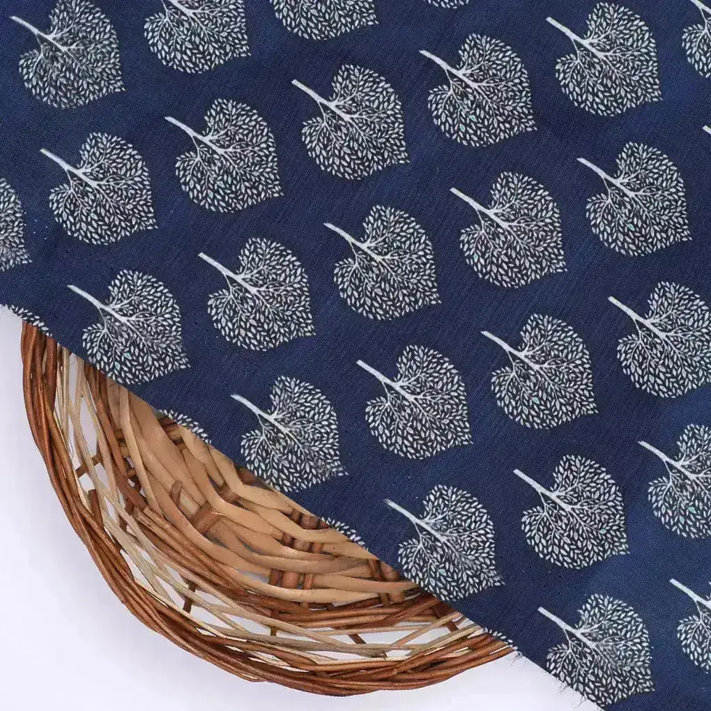 Stylized Mepal Leaf Motif Digital Printed Fabric - Kora Silk - Image 2