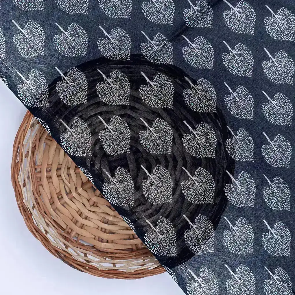 Stylized Mepal Leaf Motif Digital Printed Fabric - Pure Georgette - Image 2