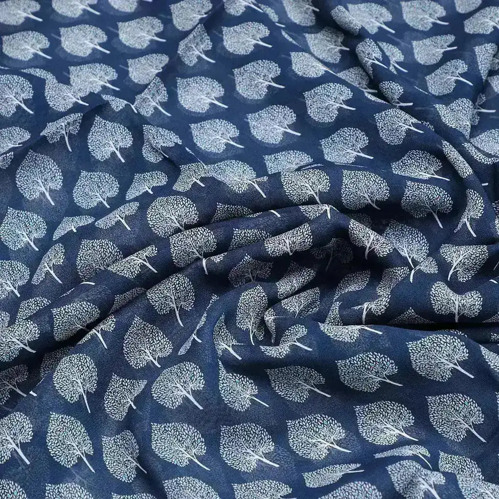 Stylized Mepal Leaf Motif Digital Printed Fabric - Pure Georgette - Image 3