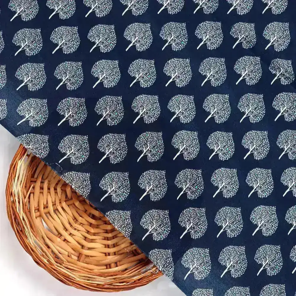 Stylized Mepal Leaf Motif Digital Printed Fabric - Pure Muslin - Image 2