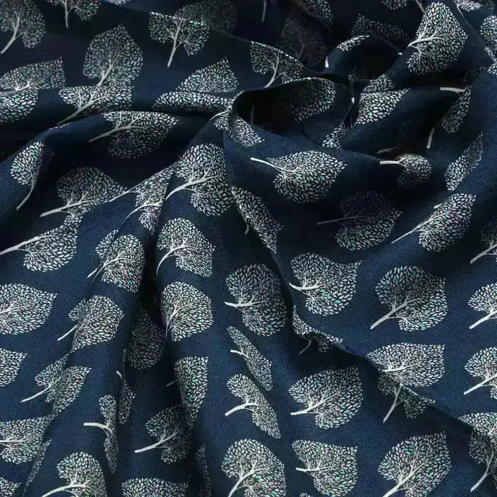 Stylized Mepal Leaf Motif Digital Printed Fabric - Pure Muslin - Image 3
