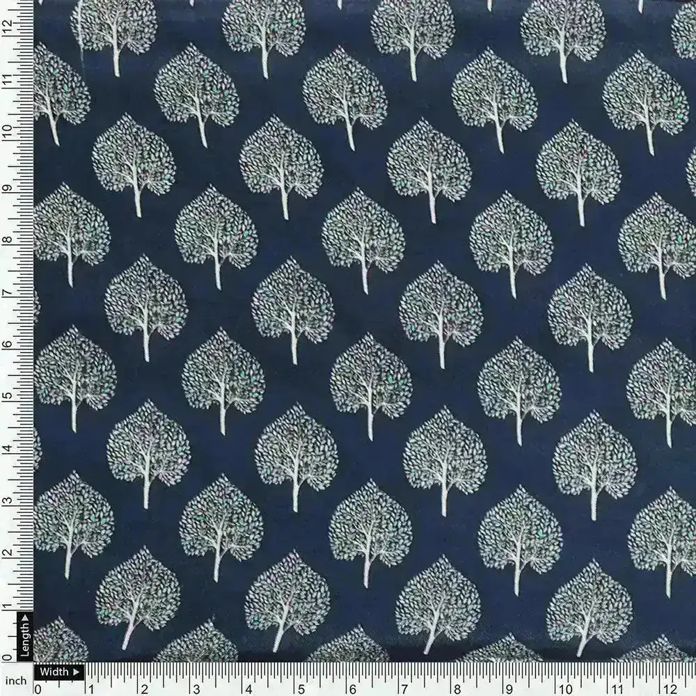 Stylized Mepal Leaf Motif Digital Printed Fabric - Pure Muslin - Image 4
