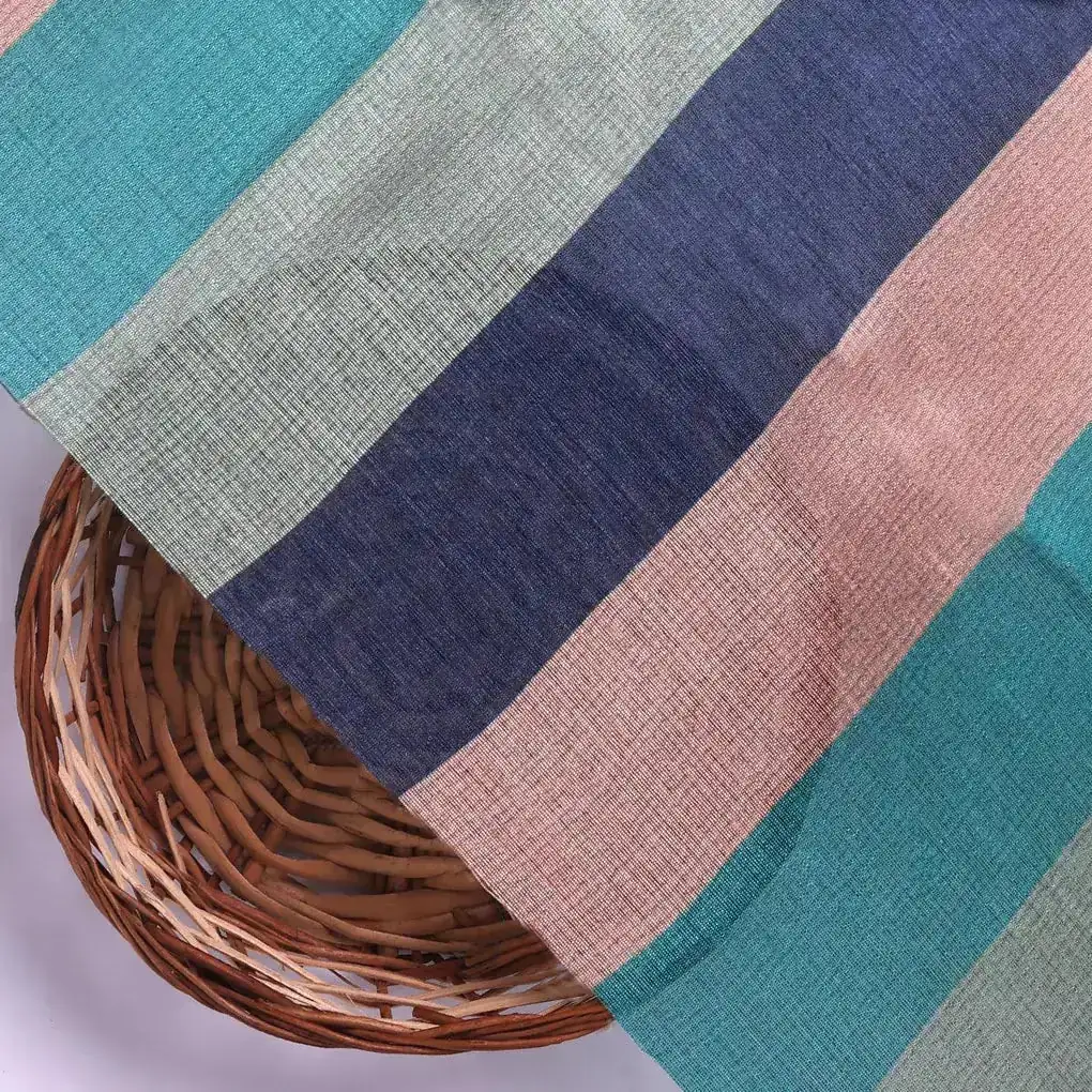 Subtle Colour Stripes Digital Printed Fabric - Tusser Silk - Image 2