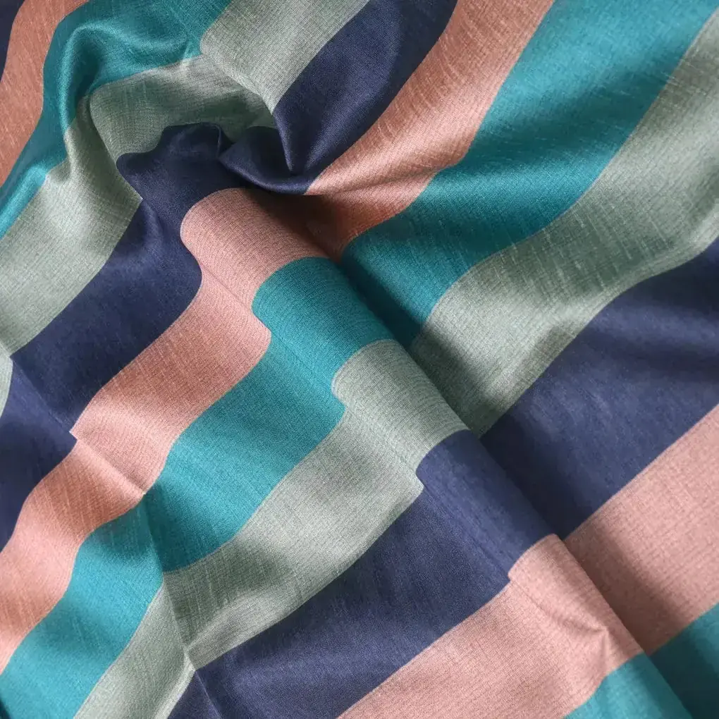 Subtle Colour Stripes Digital Printed Fabric - Tusser Silk - Image 3
