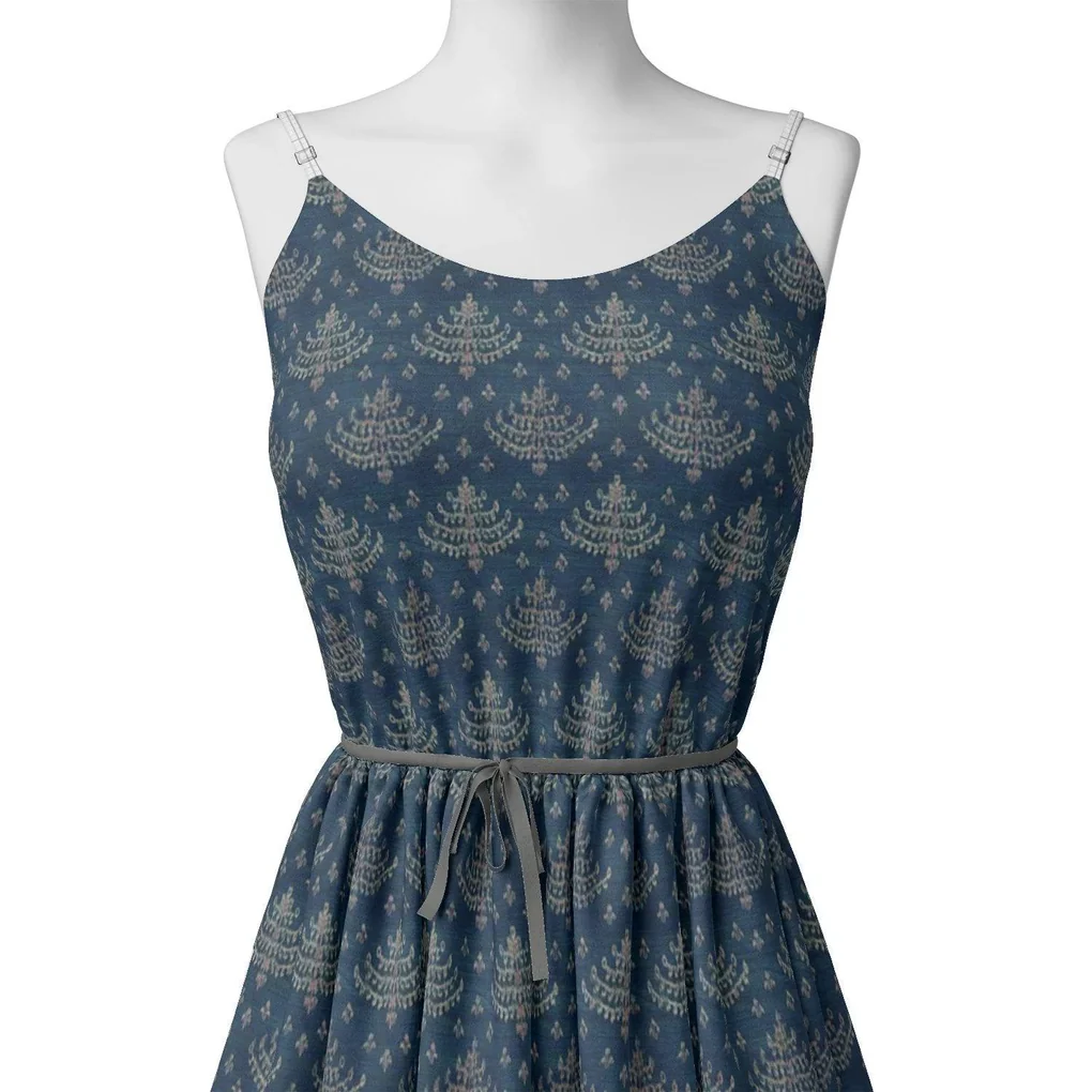 Suzani Over Blue Base Digital Printed Fabric - Image 2