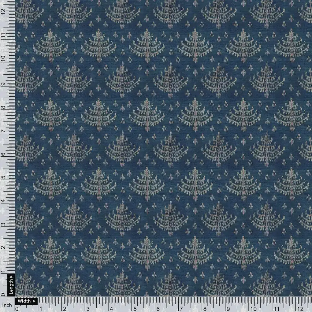 Suzani Over Blue Base Digital Printed Fabric - Image 4