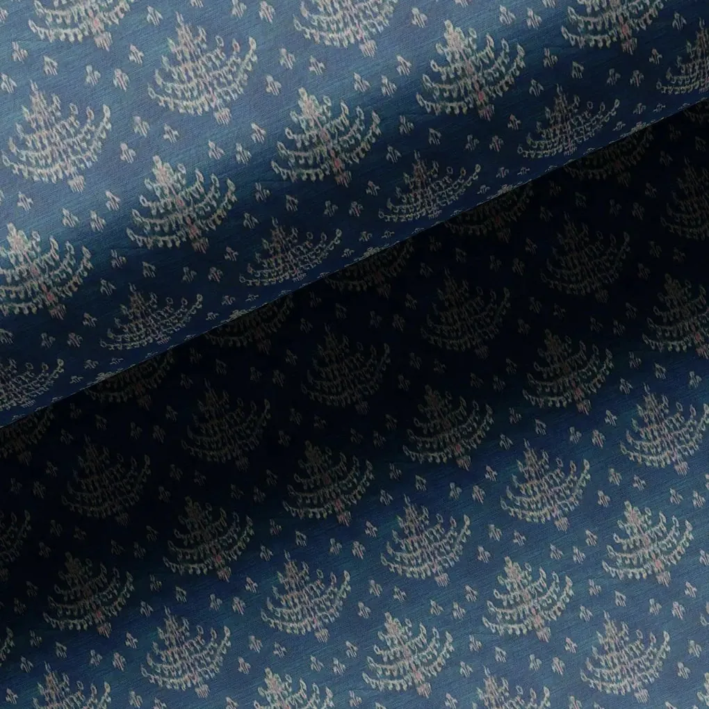 Suzani Over Blue Base Digital Printed Fabric - Image 3
