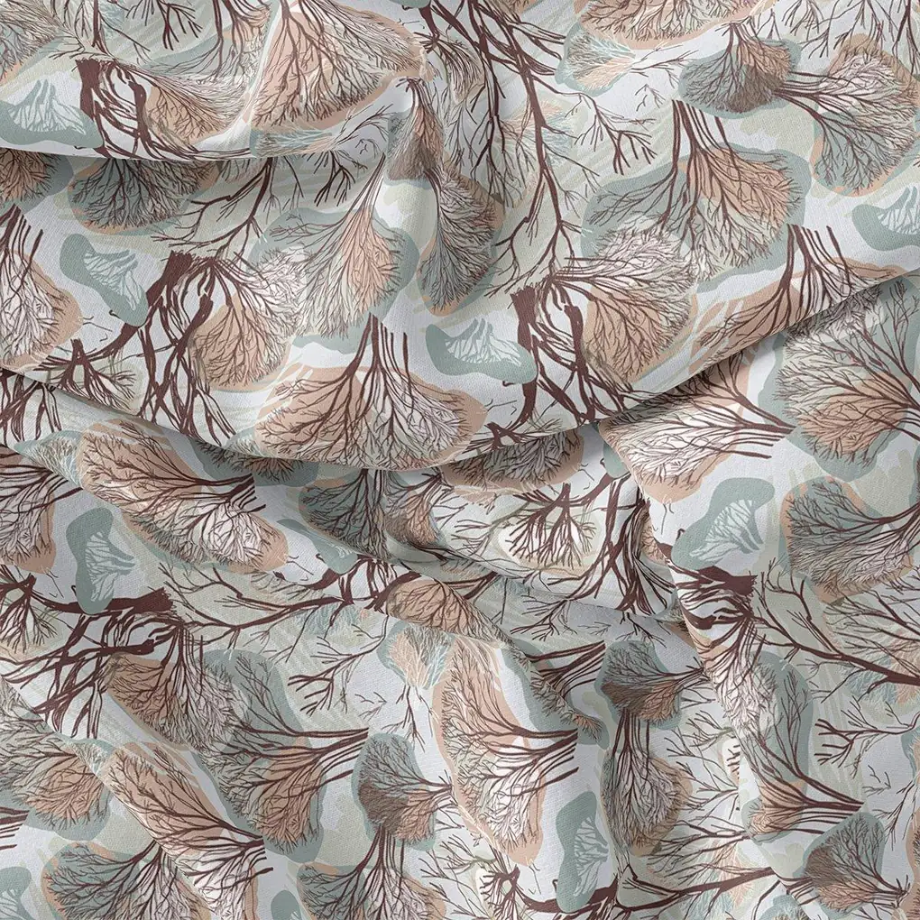 Suzani Summer Brown Tree Digital Printed Fabric - Image 3