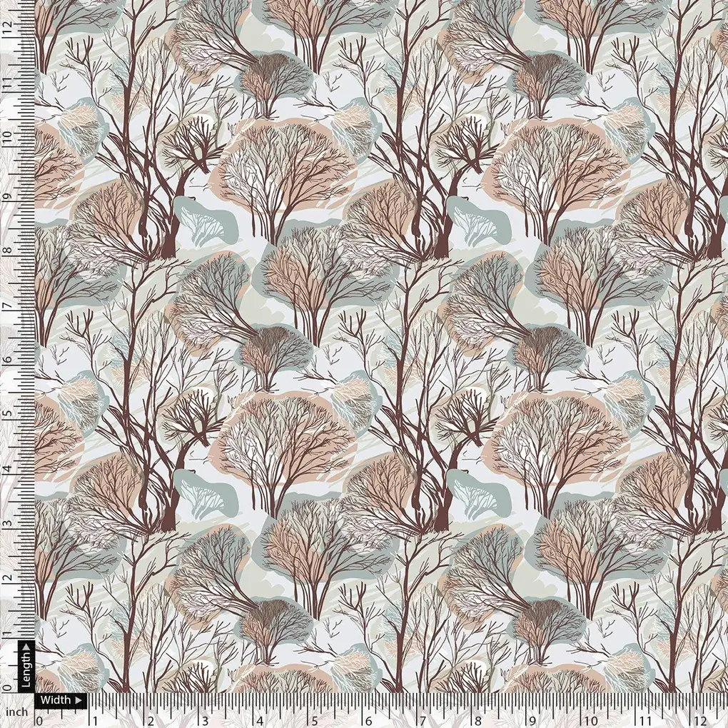 Suzani Summer Brown Tree Digital Printed Fabric - Image 4