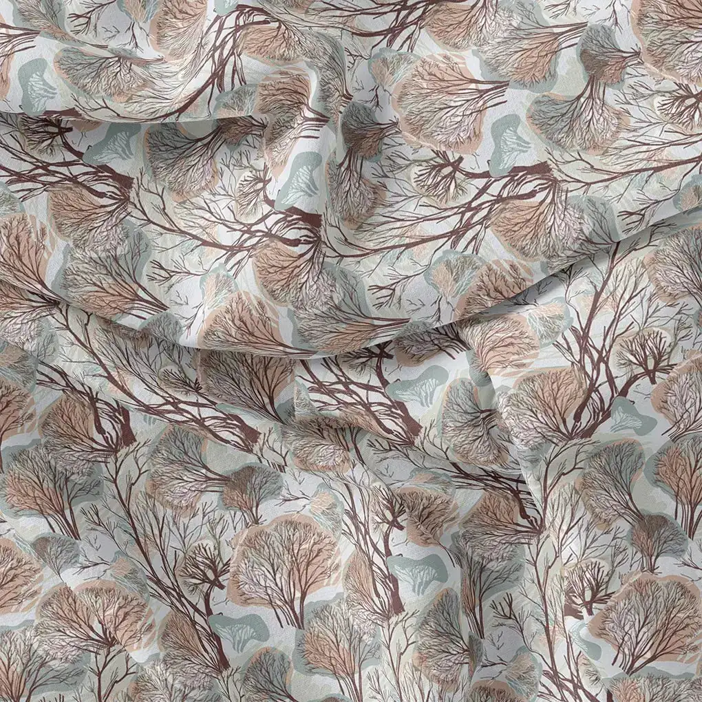 Suzani Summer Brown Tree Digital Printed Fabric - Kora Silk - Image 3