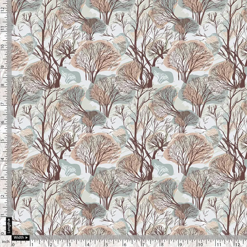 Suzani Summer Brown Tree Digital Printed Fabric - Crepe - Image 3