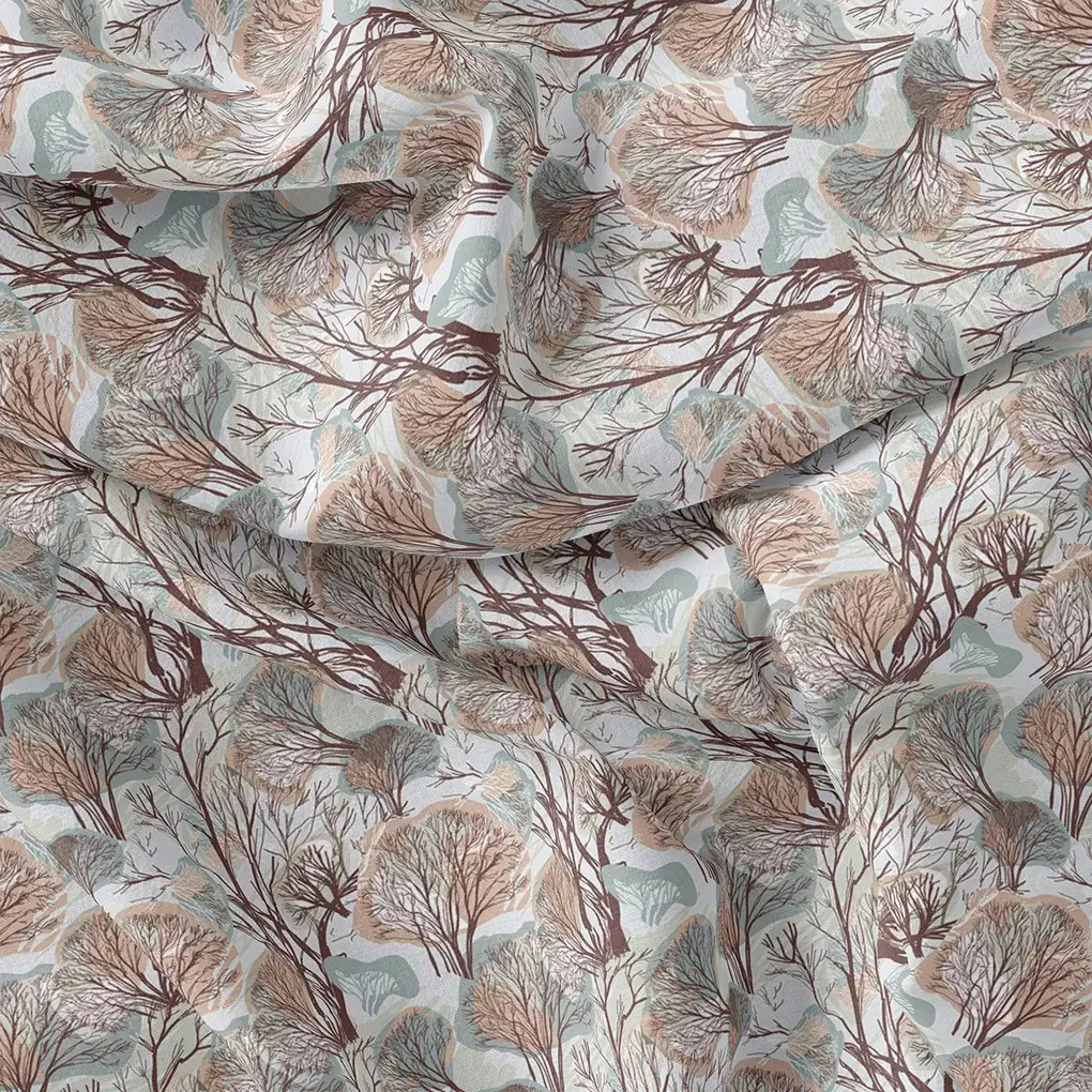 Suzani Summer Brown Tree Digital Printed Fabric - Crepe - Image 4