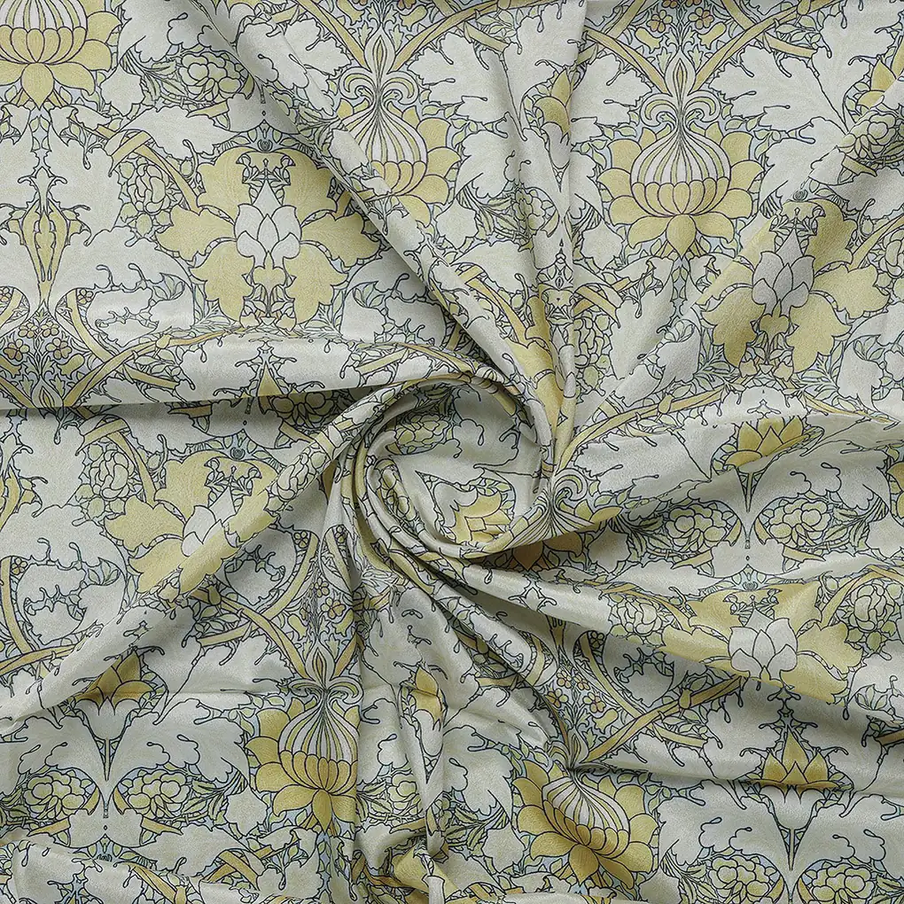 Tan Damask Silk Crepe Printed Fabric - Image 2