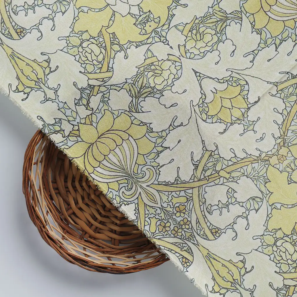 Tan Damask Silk Crepe Printed Fabric - Image 3