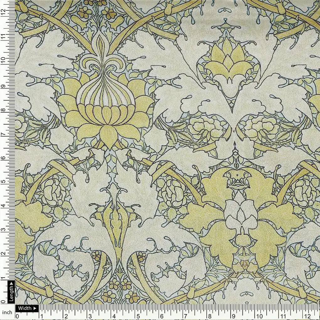 Tan Damask Silk Crepe Printed Fabric - Image 4