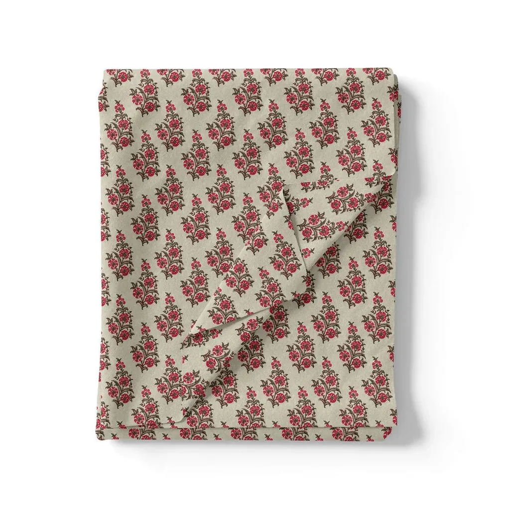 Tan Flower Poly Muslin Printed Fabric - Image 3
